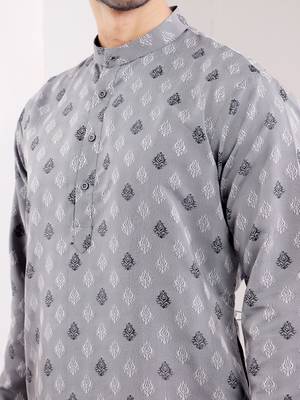 Bluish grey viscose jacquard kurta 5