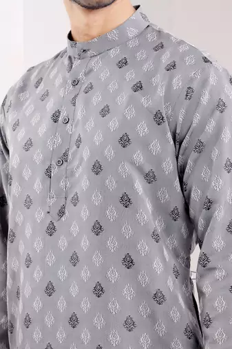 Bluish grey viscose jacquard kurta