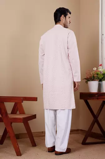 Pink viscose chikankari work kurta