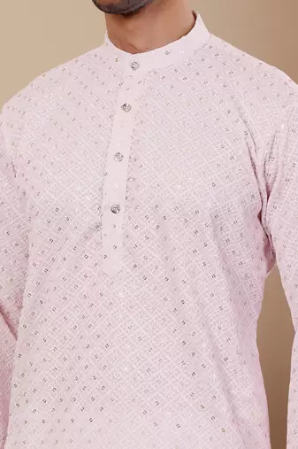 Pink viscose chikankari work kurta