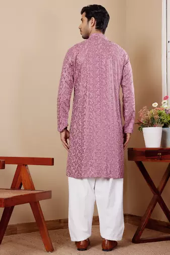 Pinkish purple viscose chikankari work kurta