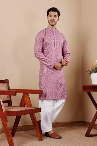 Pinkish purple viscose chikankari work kurta
