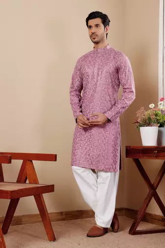 Pinkish purple viscose chikankari work kurta
