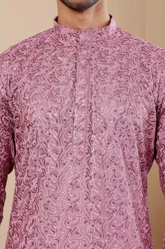 Pinkish purple viscose chikankari work kurta