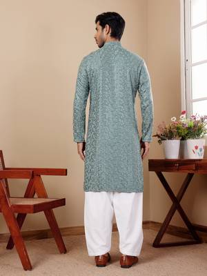 Green viscose chikankari work kurta 2