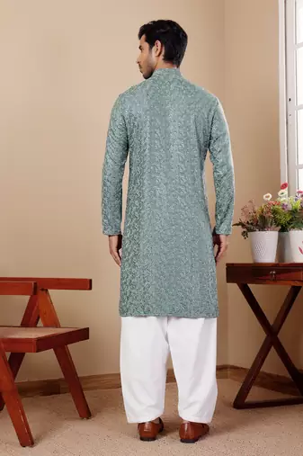 Green viscose chikankari work kurta