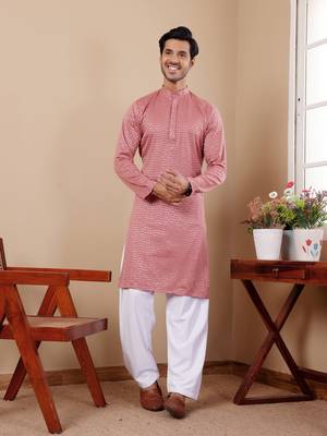 Onion pink viscose chikankari work kurta 1