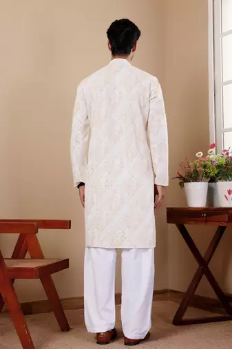 Yellow tie dye viscose chikankari work kurta