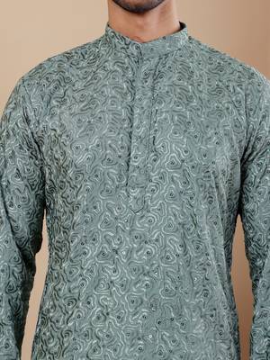 Green viscose chikankari work kurta 5