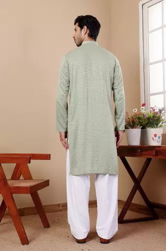 Pastel green viscose chikankari work kurta