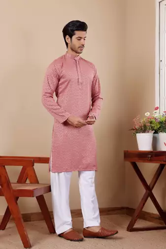 Onion pink viscose chikankari work kurta