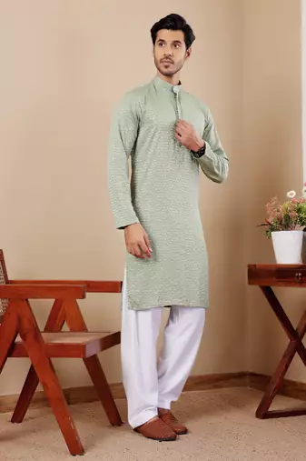 Pastel green viscose chikankari work kurta