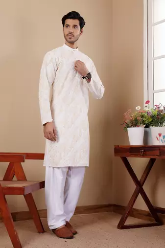 Yellow tie dye viscose chikankari work kurta