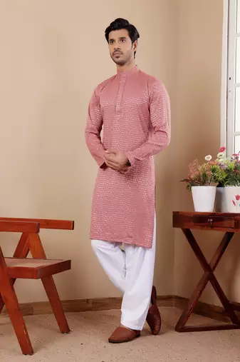 Onion pink viscose chikankari work kurta