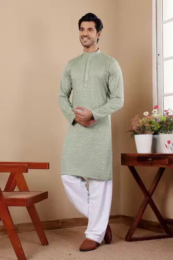Pastel green viscose chikankari work kurta