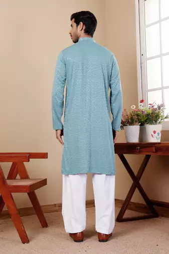 Light cyan blue viscose chikankari work kurta