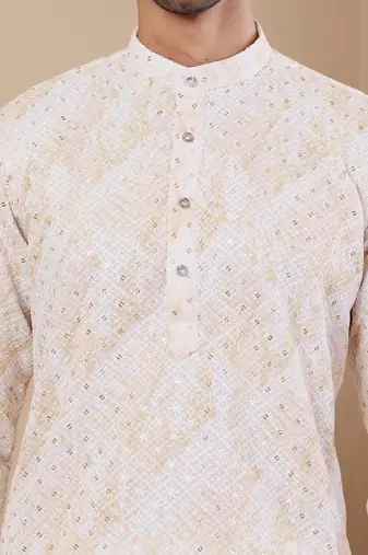 Yellow tie dye viscose chikankari work kurta