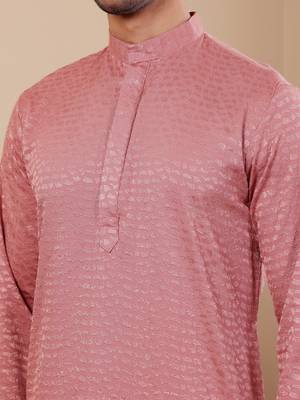 Onion pink viscose chikankari work kurta 5