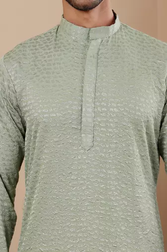 Pastel green viscose chikankari work kurta