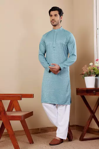 Light cyan blue viscose chikankari work kurta