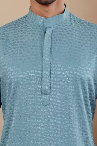 Light cyan blue viscose chikankari work kurta
