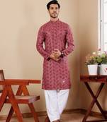 Berry red viscose chikankari work kurta