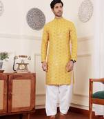 Yellow viscose chikankari work kurta