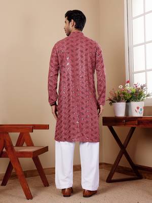 Berry red viscose chikankari work kurta 2