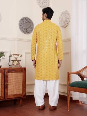 Yellow viscose chikankari work kurta 2