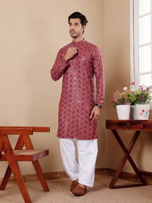 Berry red viscose chikankari work kurta 3