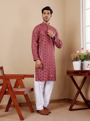 Berry red viscose chikankari work kurta 4