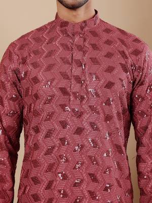 Berry red viscose chikankari work kurta 5