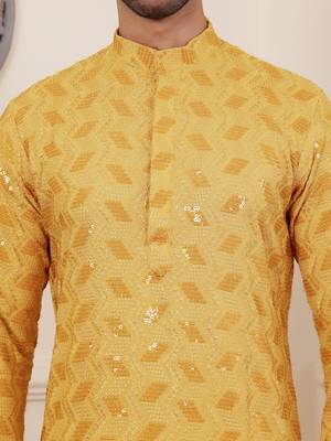 Yellow viscose chikankari work kurta 5
