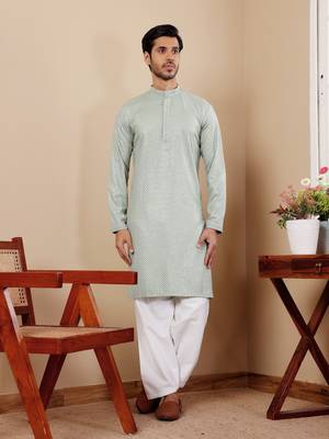 Light pastel green viscose chikankari work kurta 1