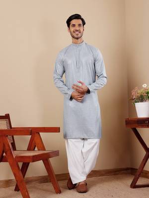 Baby blue viscose chikankari work kurta 1