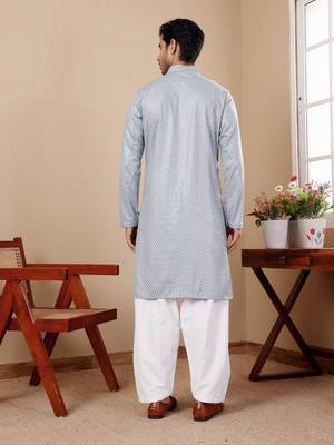 Baby blue viscose chikankari work kurta 2