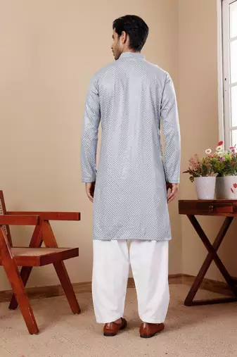 Baby blue viscose chikankari work kurta