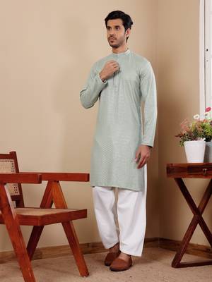Light pastel green viscose chikankari work kurta 3