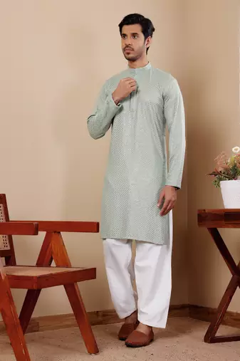 Light pastel green viscose chikankari work kurta