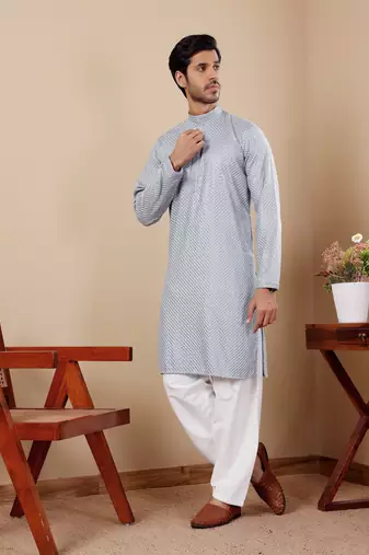 Baby blue viscose chikankari work kurta