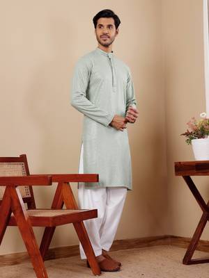 Light pastel green viscose chikankari work kurta 4