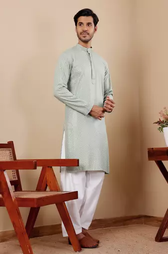 Light pastel green viscose chikankari work kurta