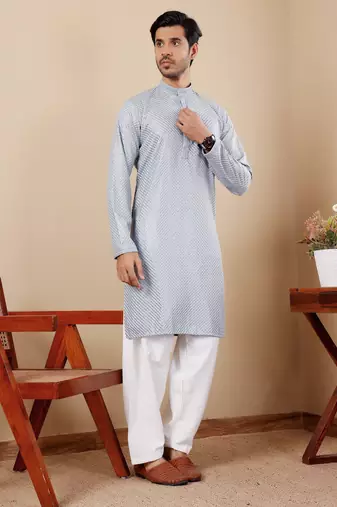 Baby blue viscose chikankari work kurta