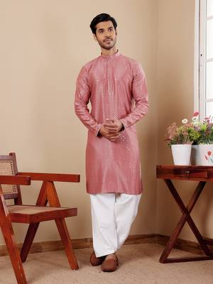 Pastel red viscose chikankari work kurta 1