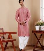 Pastel red viscose chikankari work kurta
