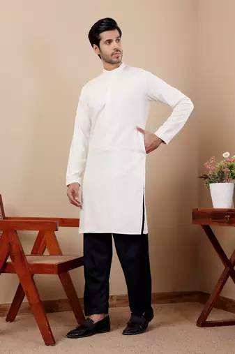 White viscose chikankari work kurta