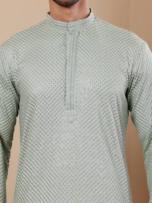 Light pastel green viscose chikankari work kurta 5