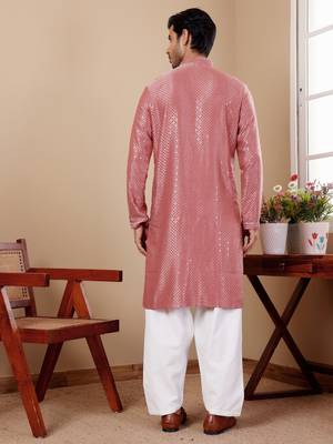 Pastel red viscose chikankari work kurta 2