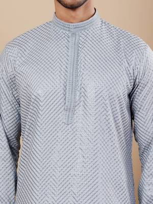 Baby blue viscose chikankari work kurta 5