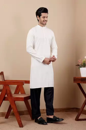 White viscose chikankari work kurta